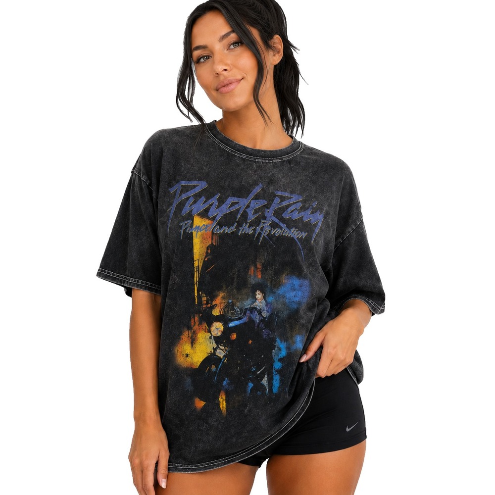 Prince Purple Rain Estate Women M L Gray Tee Shirt Band Rock Vintage Style Used